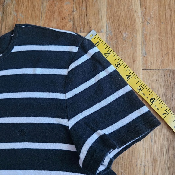 Ralph Lauren Crew Neck Black Striped‎ Top Classic Timeless Cotton T-Shirt Size M - Picture 13 of 14